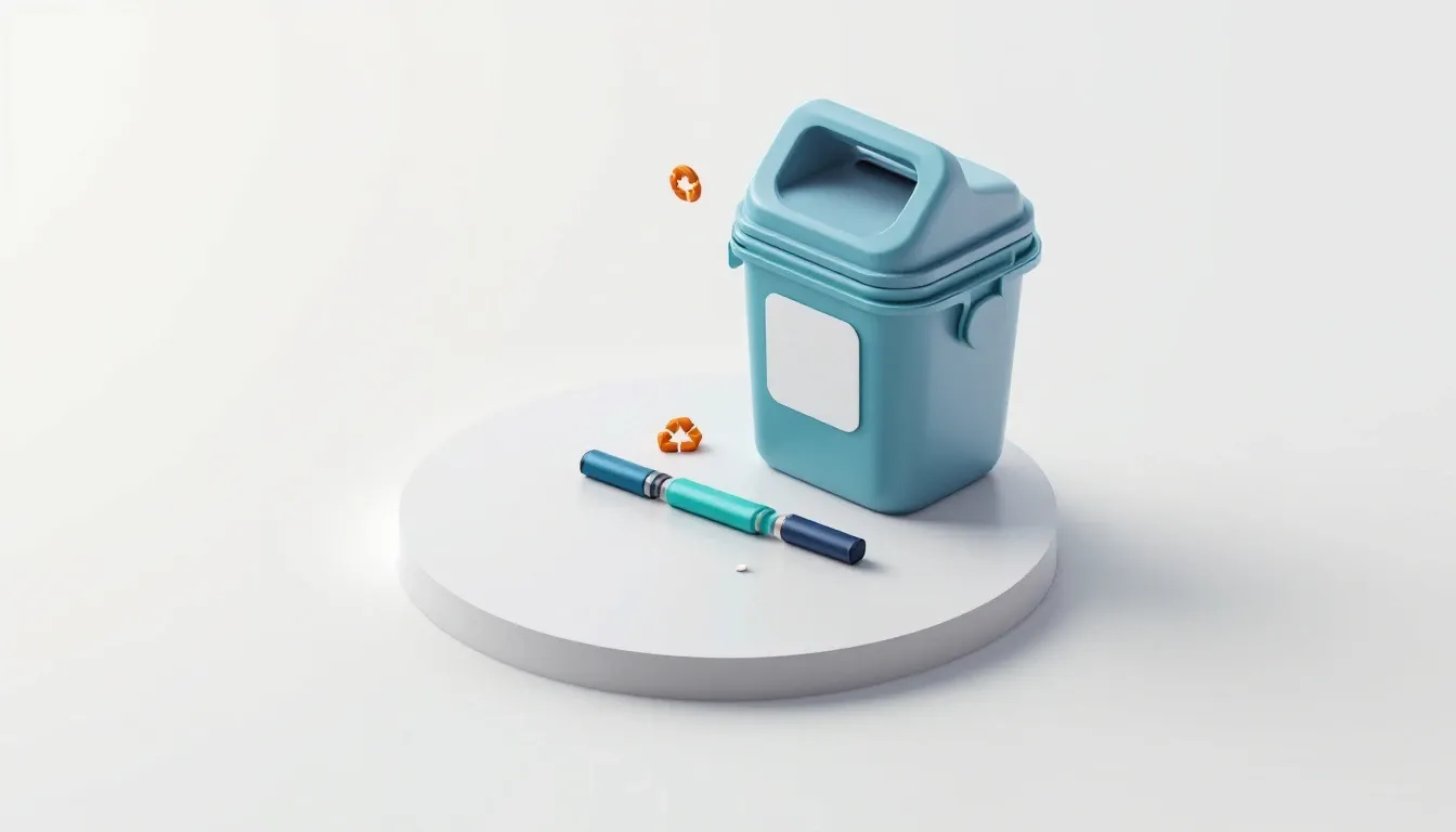 Isometric illustration of vape devices beside a teal vape recycling bin, showing how to recycle vapes in the UK