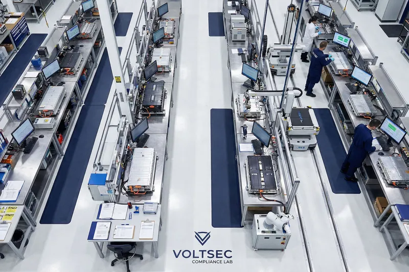 Battery testing laboratory with lithium-ion modules and compliance documentation