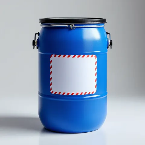 CellComply 30L UN-approved clip-top bin, a navy drum with a black lid and closing ring