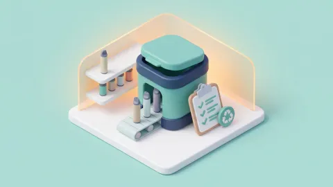 Isometric illustration showing vape recycling for retailers with a takeback container and paperwork